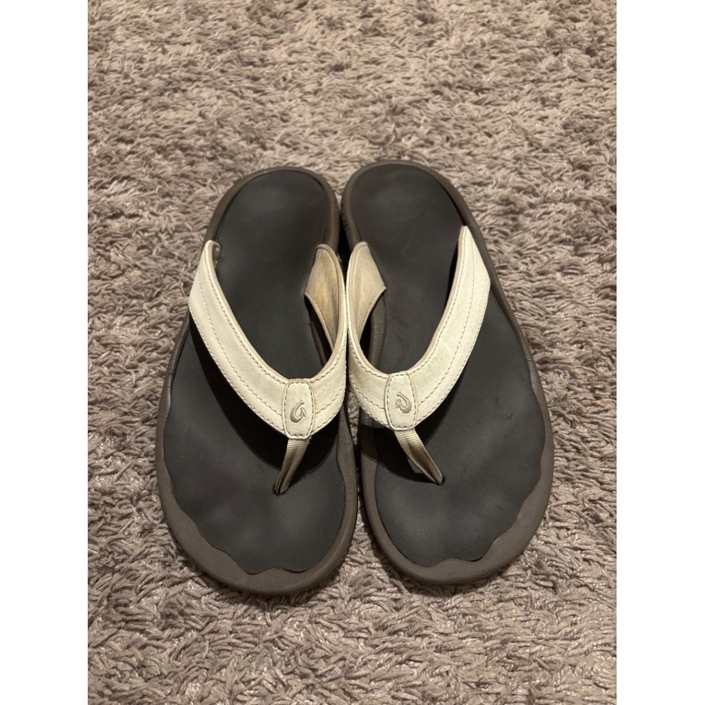 OluKai Ohana Women's Thong Flip Flop Sandals Black Cream US 8